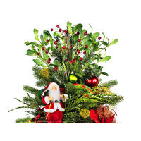 WEIHNACHTSBAUM künstlicher 60 cm mit LED-Beleuchtung, SANTA II, mit 26 Weihnachtsbaumschmuck, Pflanztopf mit Jutesack - Rot/Goldfarben, Kunststoff/Stein (40/60cm) - LAALU