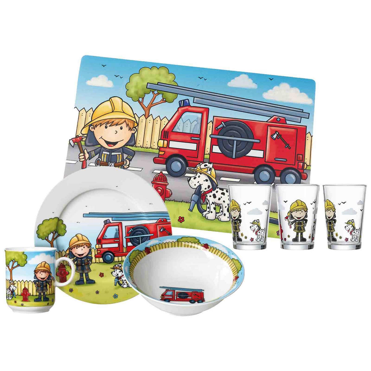 GESCHIRR-SET MIT KINDERBECHER Feuerwehrmann Bernie bunt 7er Set - Multicolor, Kunststoff (1/1/1cm) - Ritzenhoff Breker