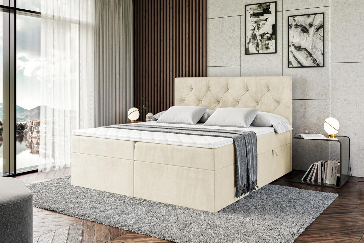 BOXBETT mit Matratze H4 und Lattenrost - MIRAGE - 160x200 - H4 - Beige - Beige, Holzwerkstoff (160/200cm) - ALTDECOR