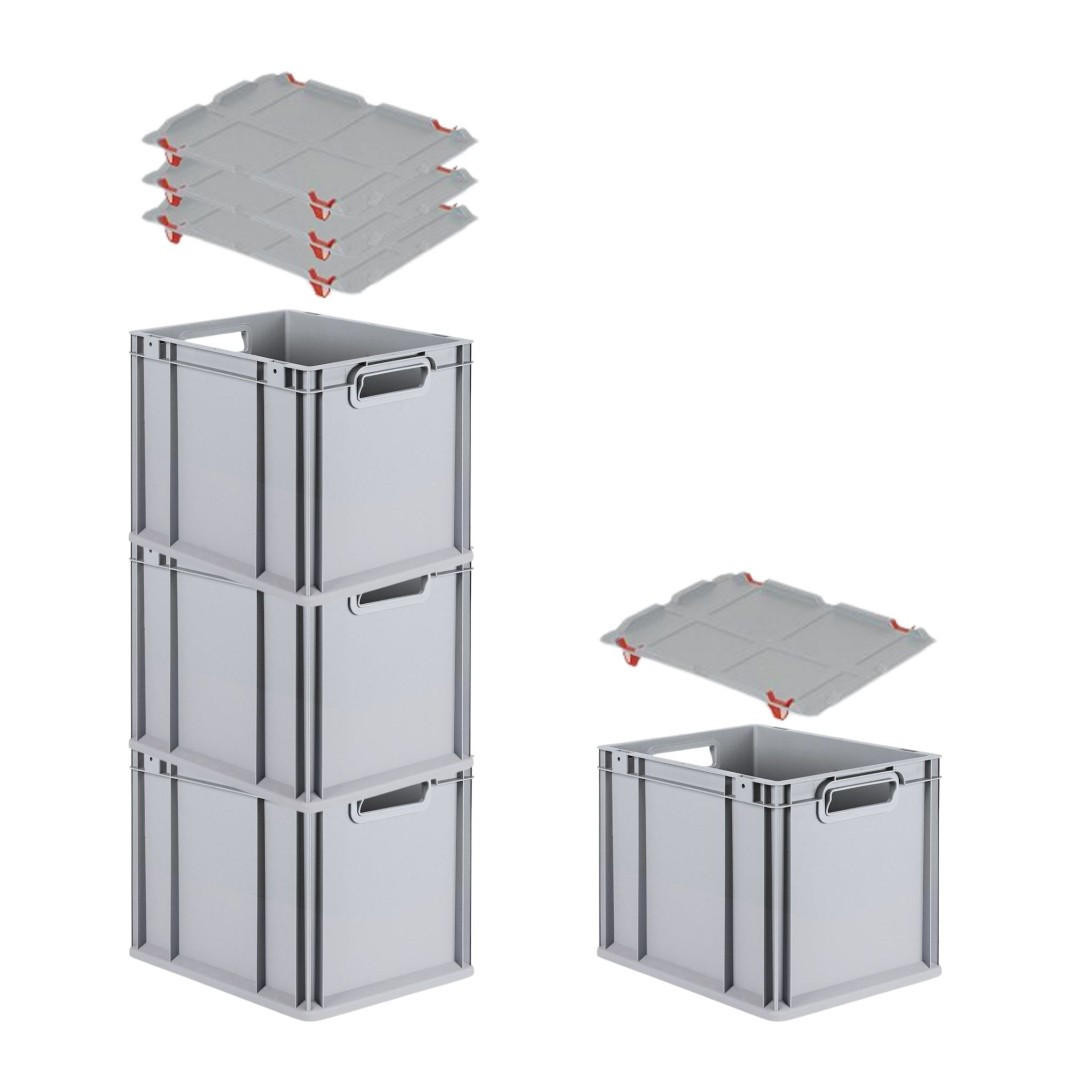 EUROBOX 4x Nextgen Economy Mit Auflagedeckel Grau/Rot Griffe Offen 30 Liter - Rot, Kunststoff (30/32/40cm) - PROREGAL