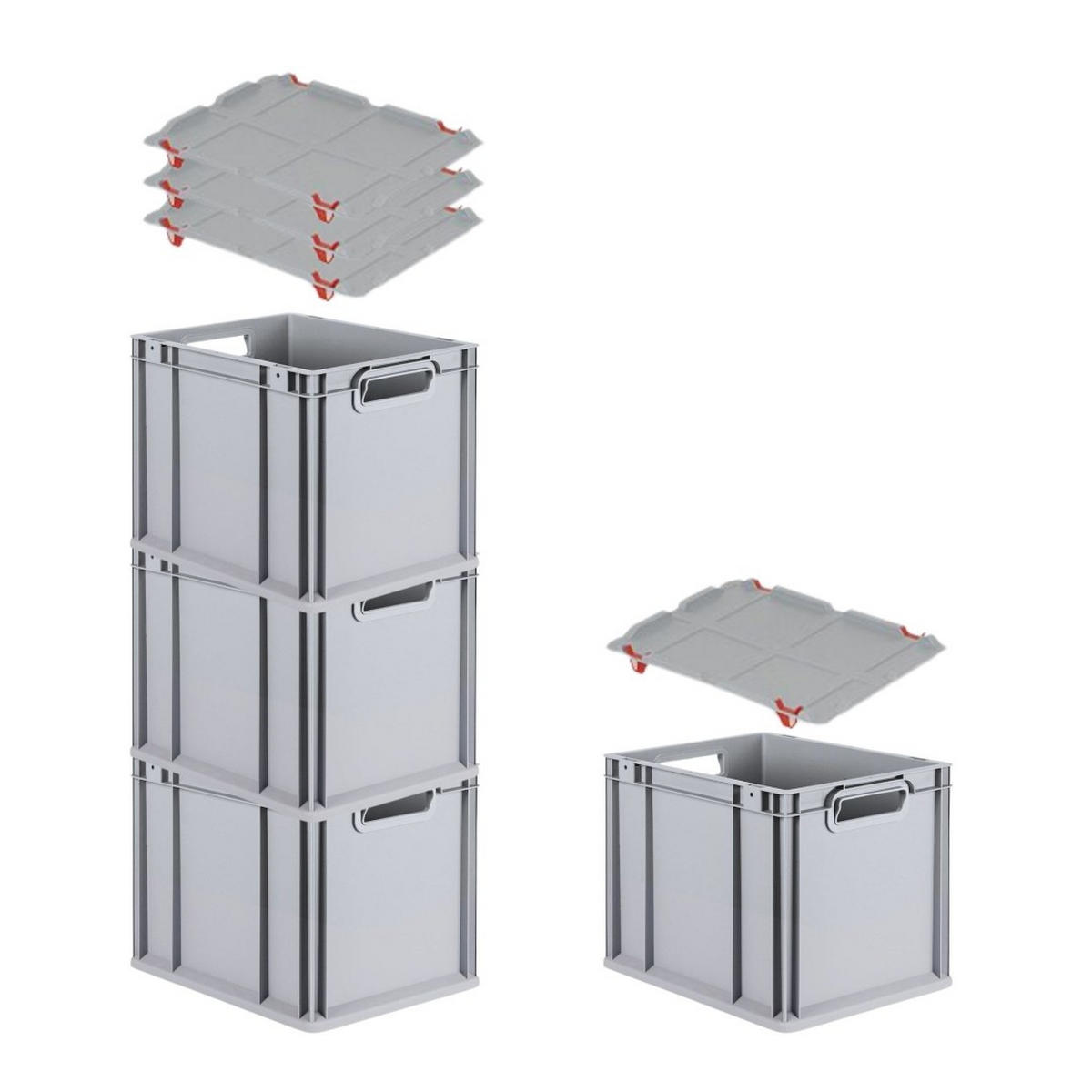 EUROBOX 4x Nextgen Economy Mit Auflagedeckel Grau/Rot Griffe Offen 30 Liter - Rot, Kunststoff (30/32/40cm) - PROREGAL