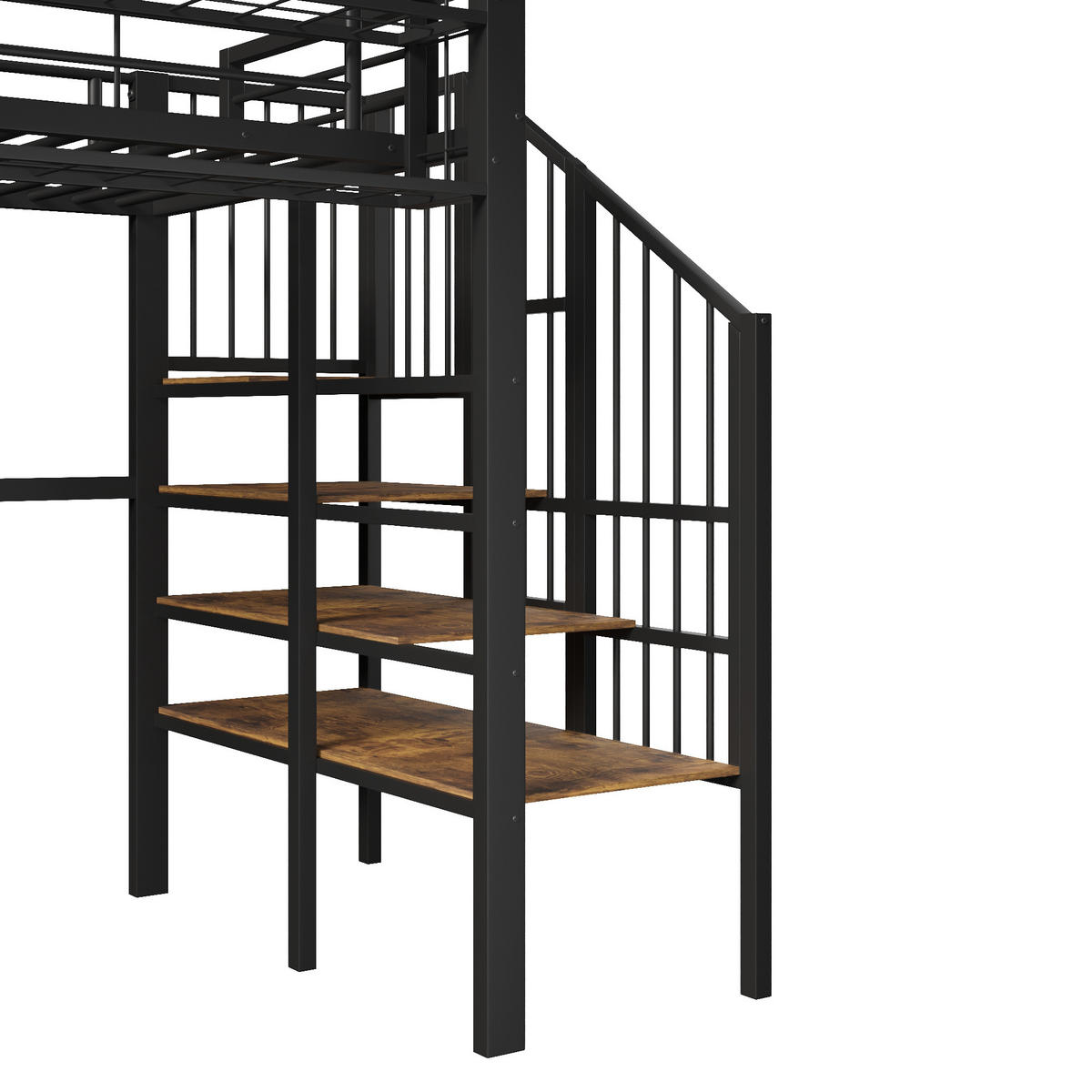 HOCHBETT 90/200 cm in Schwarz mit Stufenregal, Gitterelementen, Stauraum und LED aus Metall und MDF - Schwarz, Metall - STILVORA