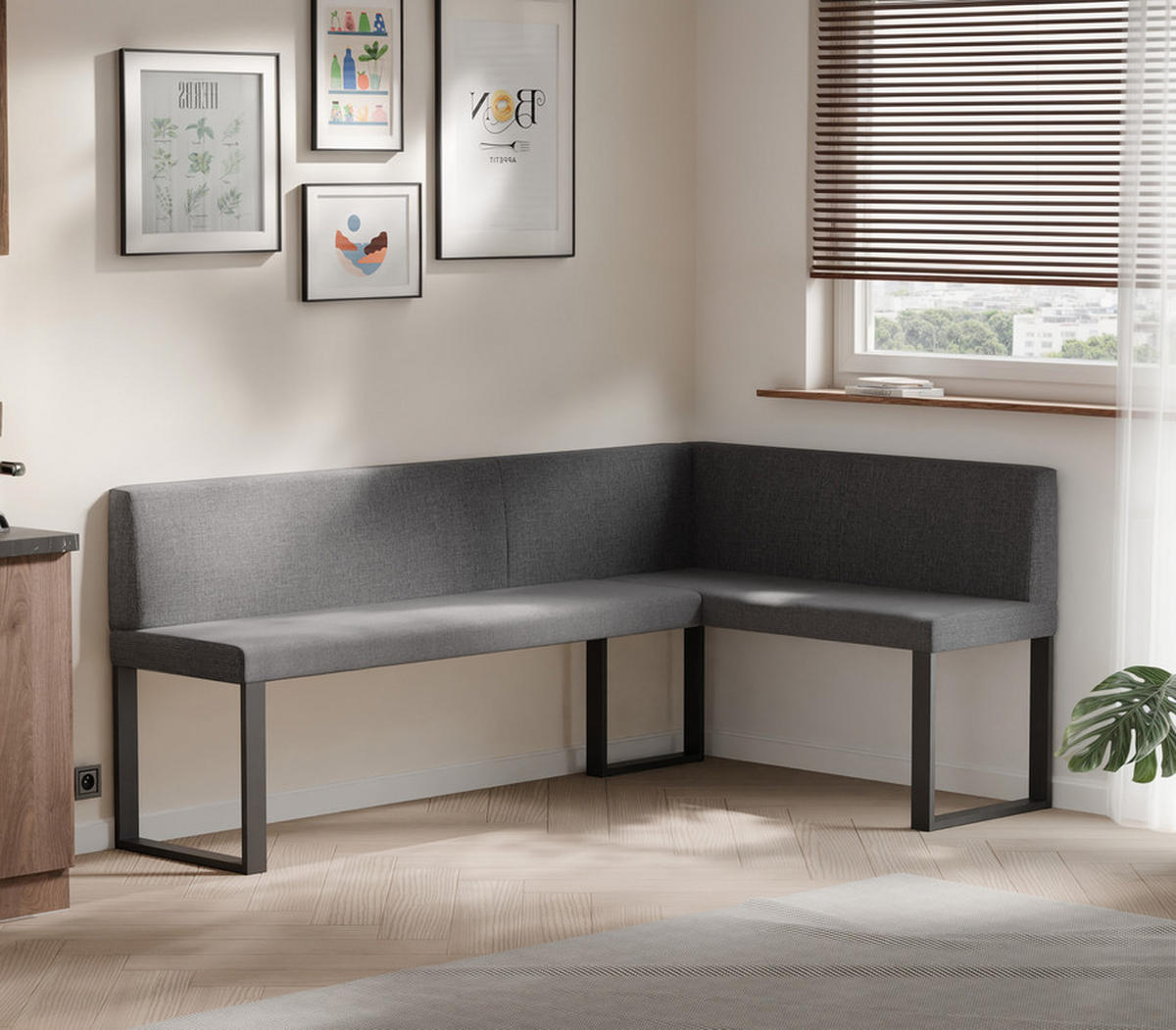 ECKBANK rechts SANA U Webstoff glatt, 168/128 cm Dunkelgrau - Dunkelgrau, Textil/Metall (128/168cm) - Idohome