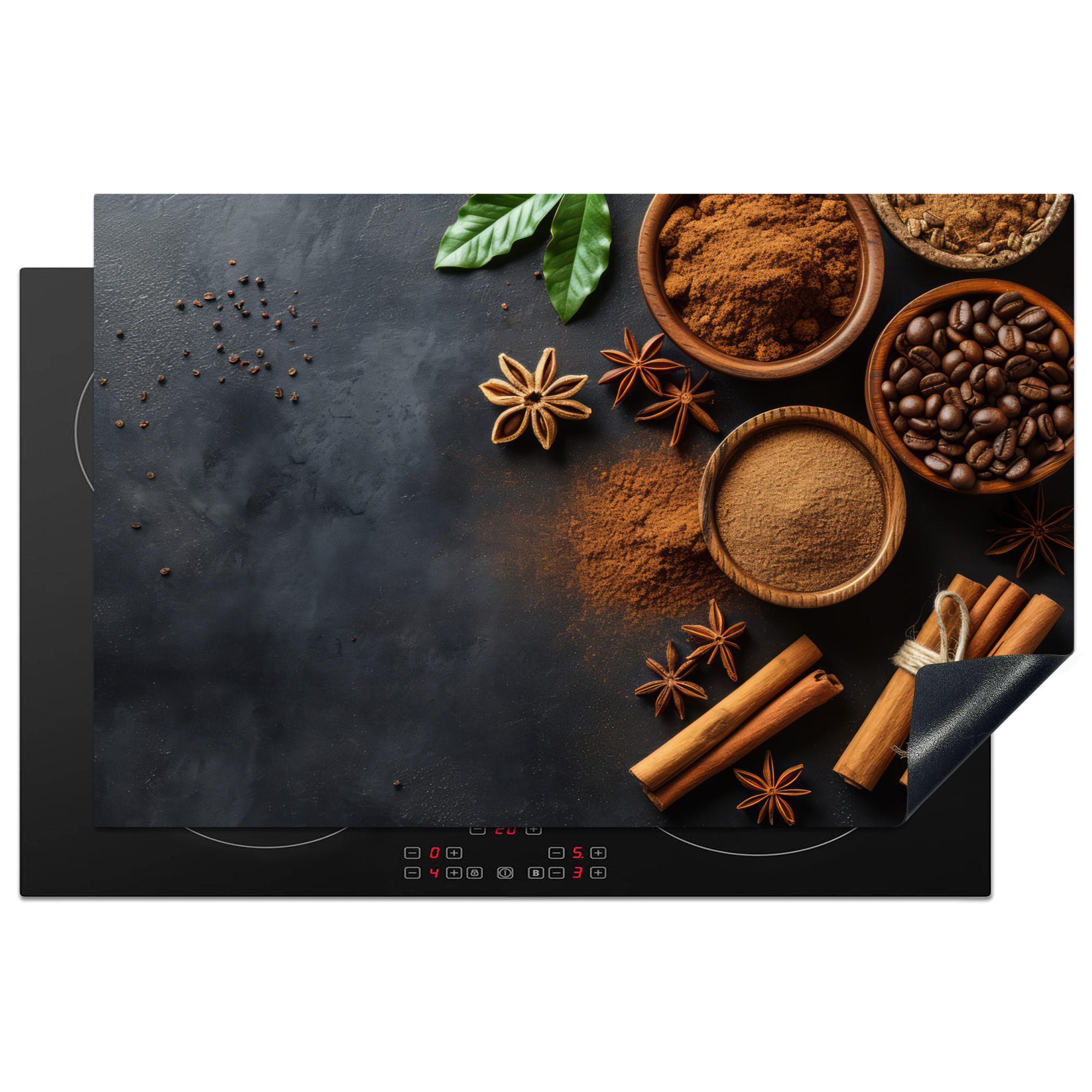 HERDABDECKPLATTE Zimt - Beton - Kaffee - Zimtstangen - Gewürze 81x52 cm - Mokka, Kunststoff (81/0.2/52cm) - MuchoWow