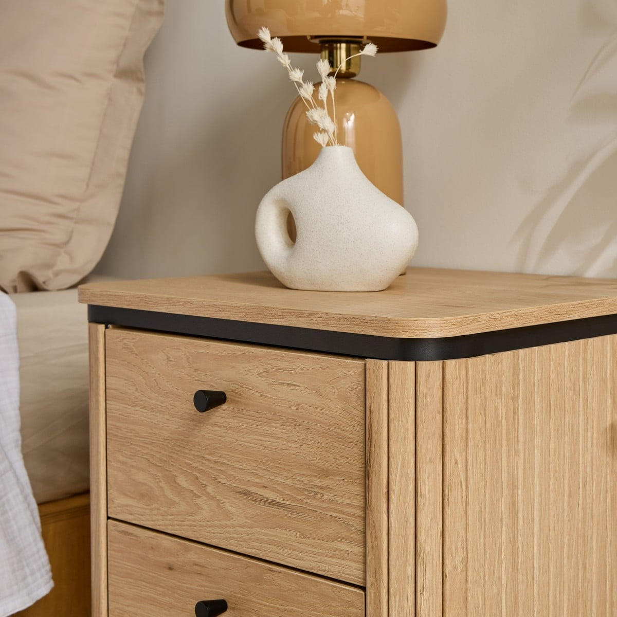 NACHTTISCH mit 2 Schubladen und seitlichem Rillen-Effekt H55 cm malaga 48/55/40 cm - Apfelbaumfarben, Holzwerkstoff (40/55/48cm) - Calicosy