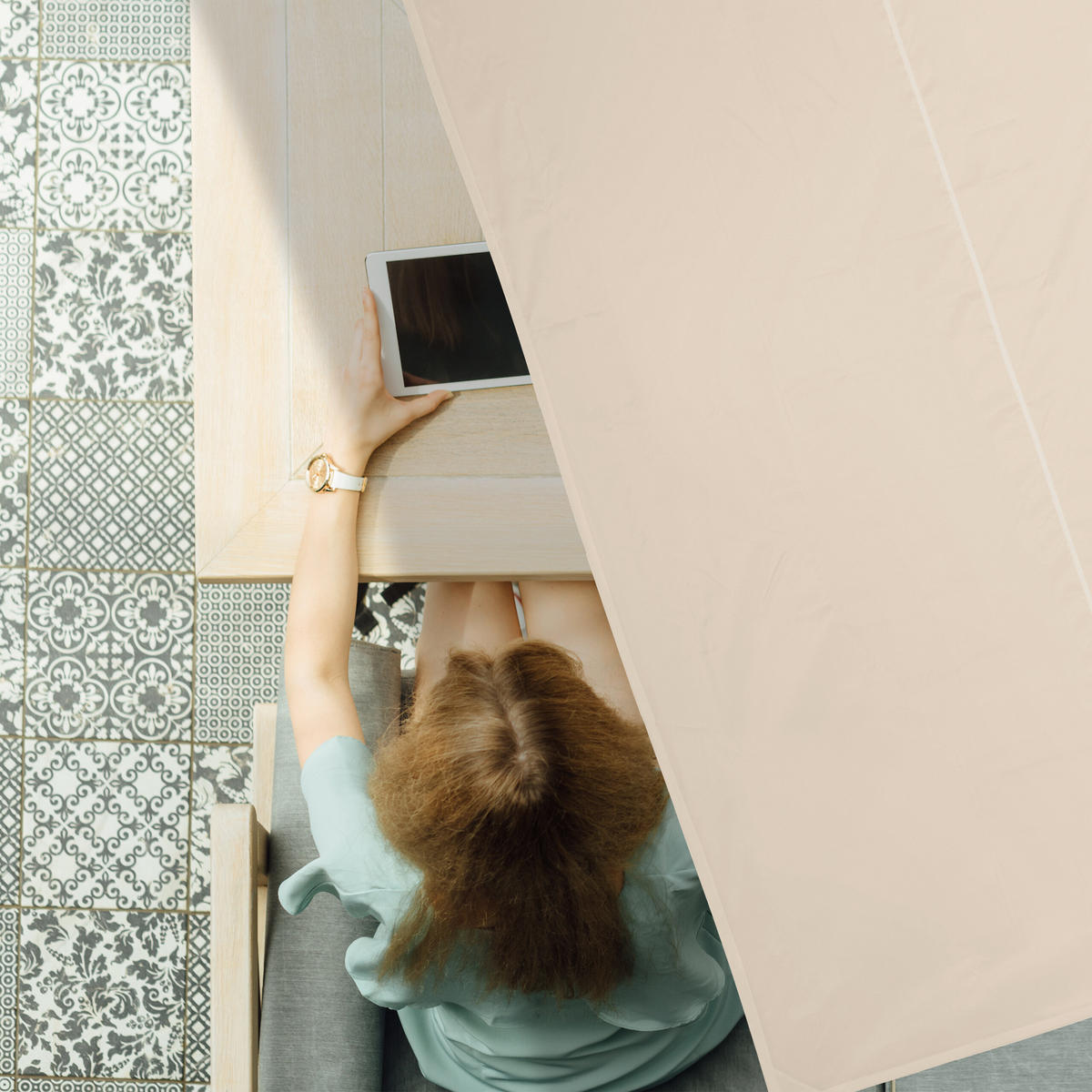 SJENILO - bež, tekstil/metal (350/250cm) - Relaxdays