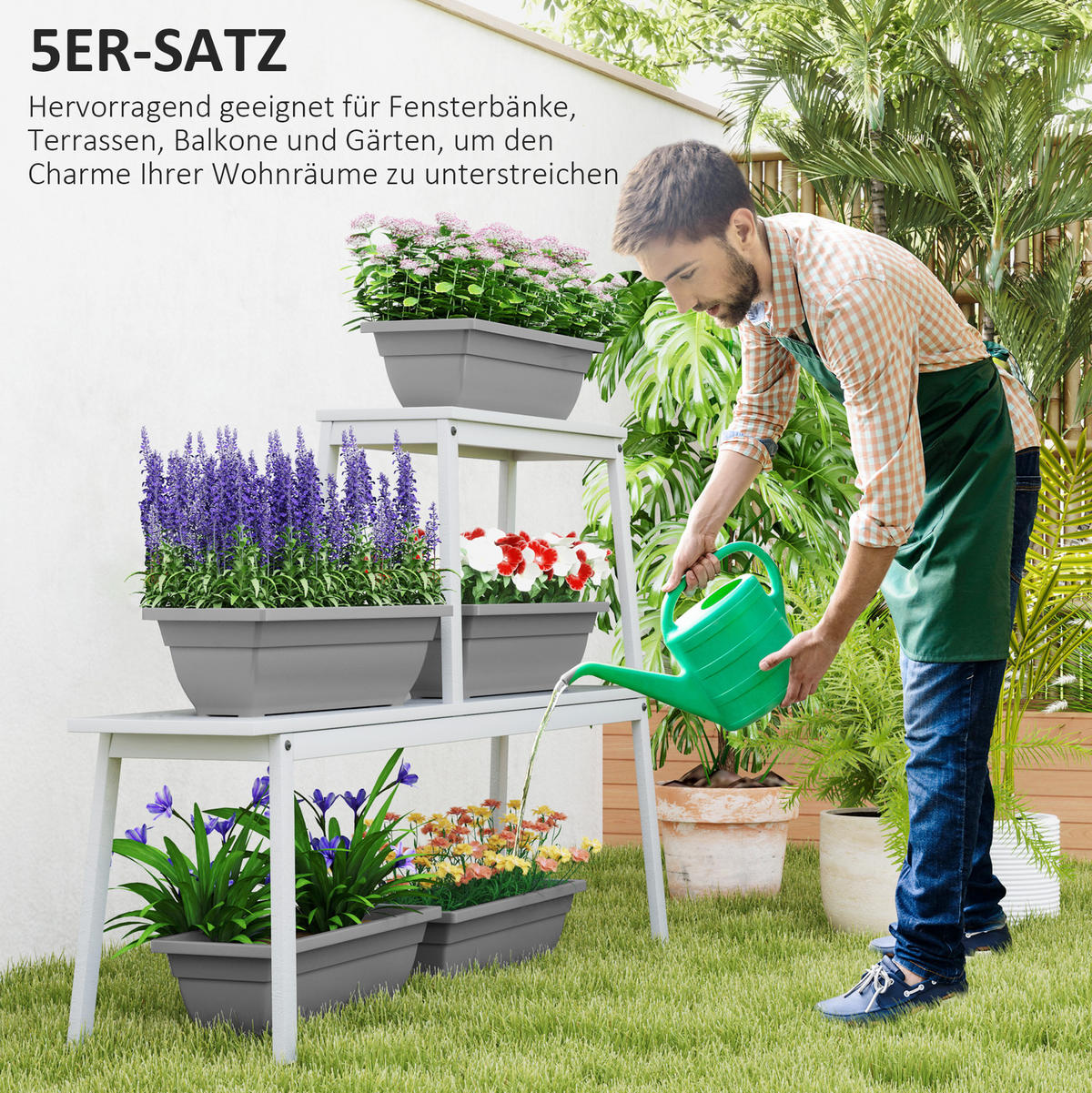 BLUMENKASTEN aus Kunststoff 59x21x16 cm in Grau stapelbar - Grau, Kunststoff (21/16/59cm) - Modfu