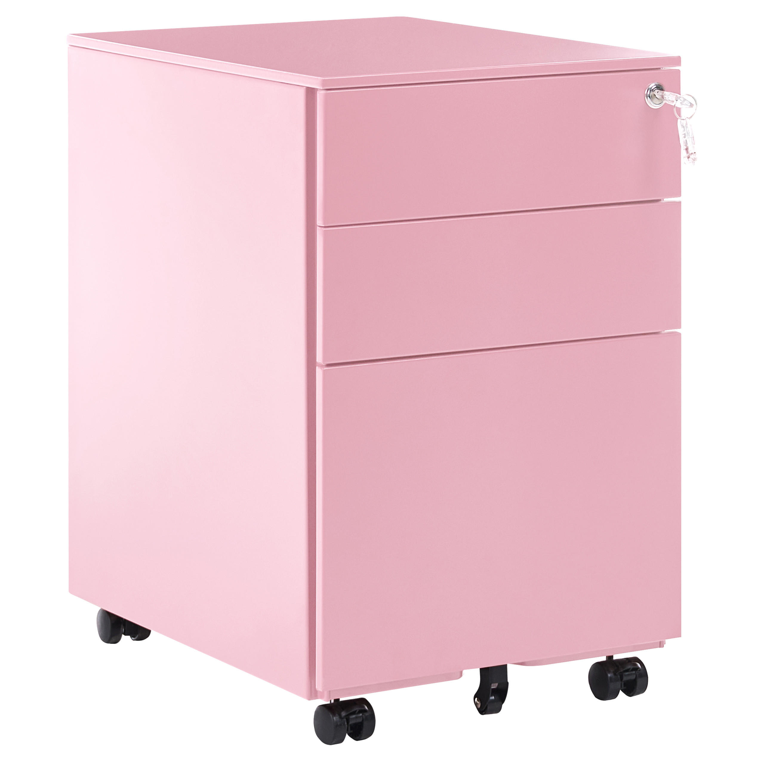 AKTENSCHRANK Metall rosa 3 Schubladen mit Rollen Cami - Pink, Metall (39/60/50cm) - Beliani