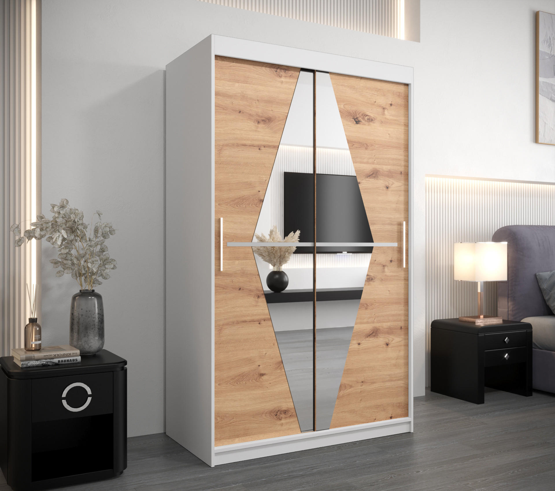 SCHWEBETÜRENSCHRANK 200/100/62 2-türig - Silberfarben/Eiche Artisan, Holz/Kunststoff (100/200/62cm) - Abiks Möbel