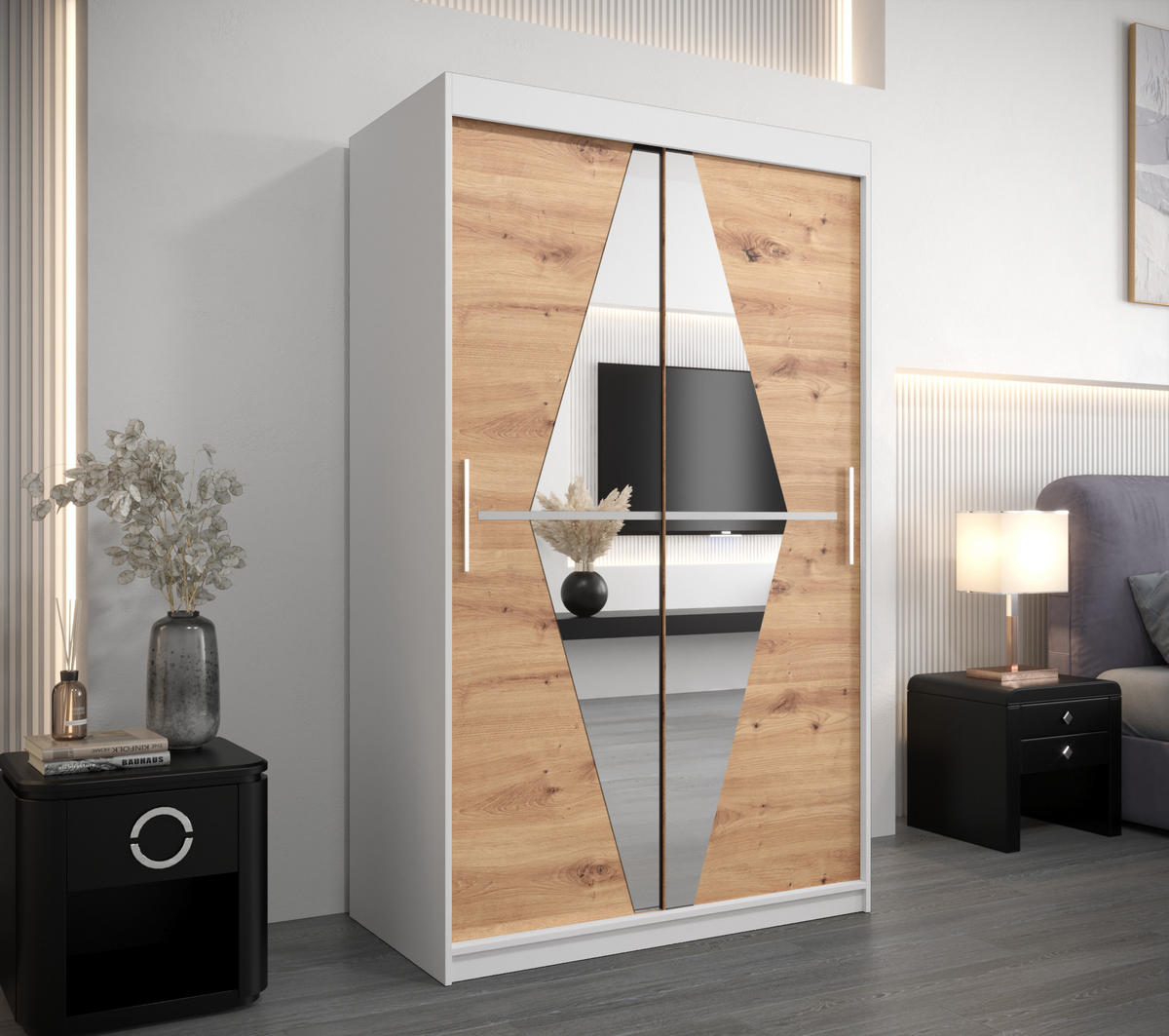 SCHWEBETÜRENSCHRANK 200/120/62 2-türig - Silberfarben/Eiche Artisan, Holz/Kunststoff (120/200/62cm) - Abiks Möbel
