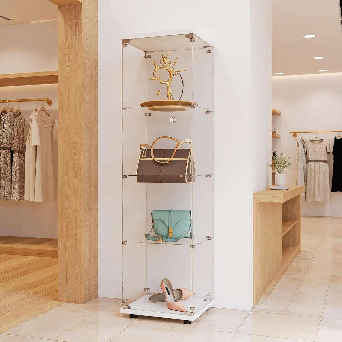 VITRINE Glasvitrine, Weiß, 4 Ebenen - Weiß, Holz (36.5/164/42.5cm)