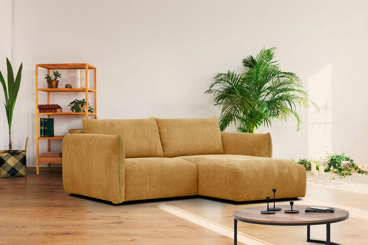 ECKSOFA TAUER 3-Sitzer, honig - Schwarz/Honig, Holzwerkstoff/Kunststoff (206/173cm) - Courtois Laville