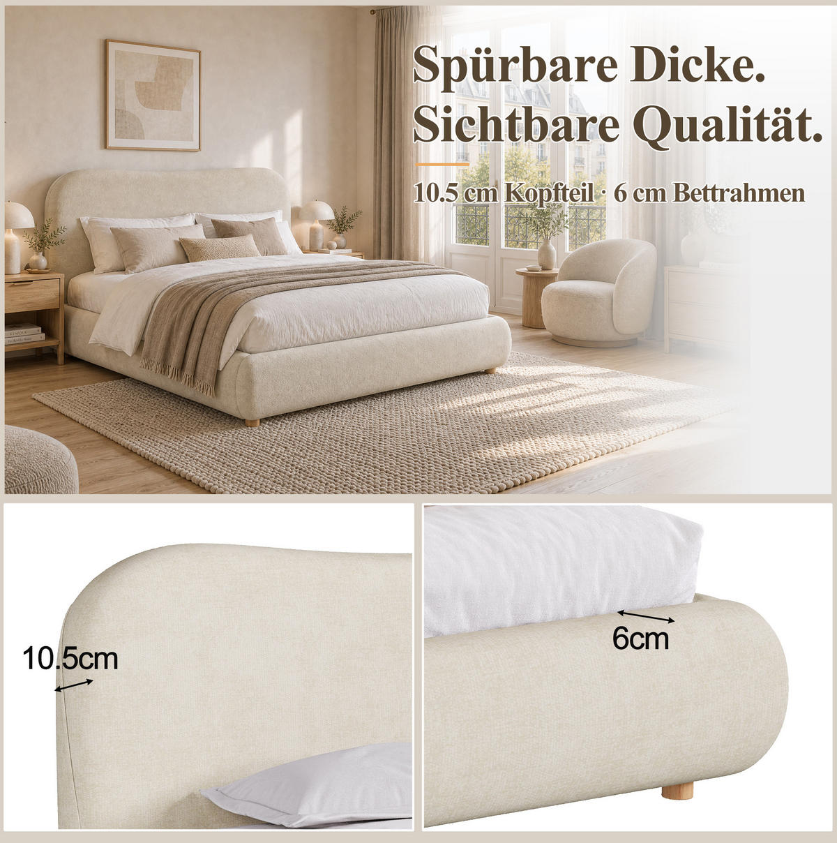 POLSTERBETT aus Chenille 160x200 cm Beige mit hydraulischem Bettkasten und Lattenrost - Beige, Textil (160/200cm) - Modfu