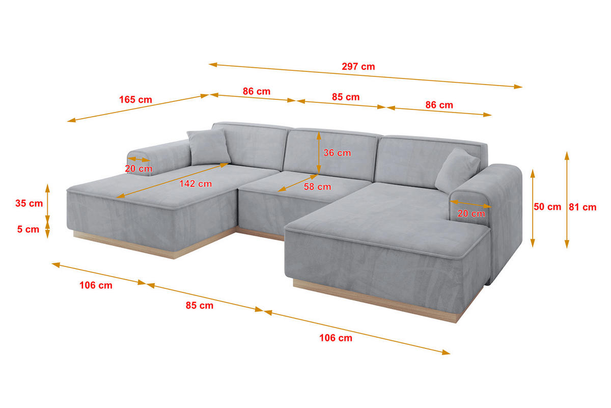 WOHNLANDSCHAFT IREA-U1 - 303x171x83 cm Grau - Titanfarben, Holzwerkstoff/Textil (303/83/171cm) - ALTDECOR