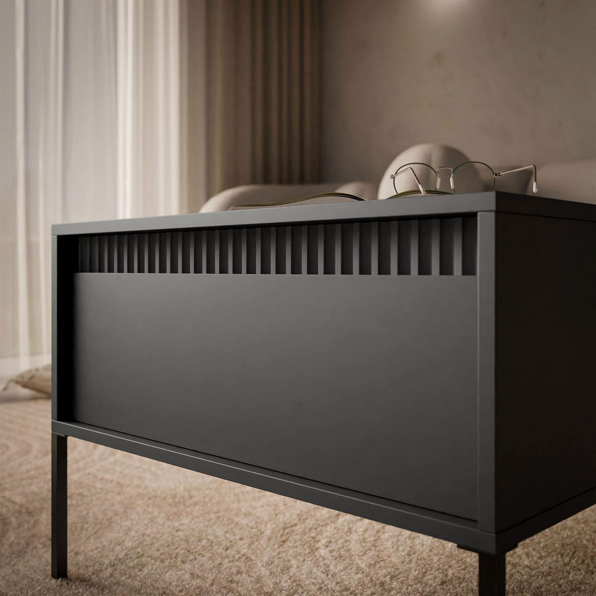 COUCHTISCH YASUMI mit Schublade schwarz matt - Schwarz, Holzwerkstoff (68/68/48.4cm) - Lookway