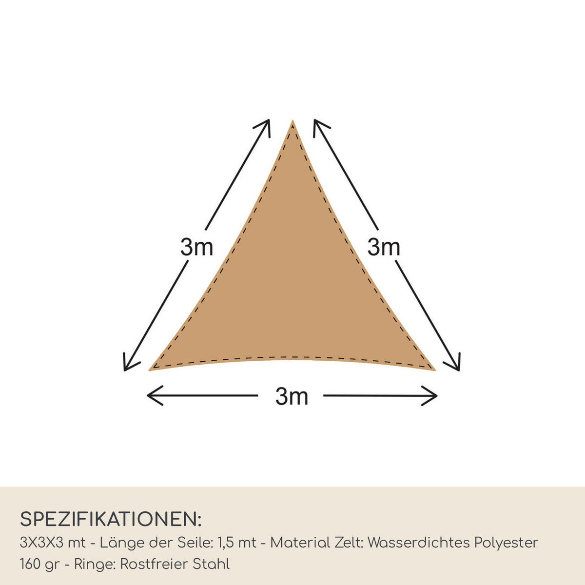 SONNENSEGEL Dunkelbeige 300/300/1 cm - Beige, Kunststoff (300/300cm) - Mobili Rebecca