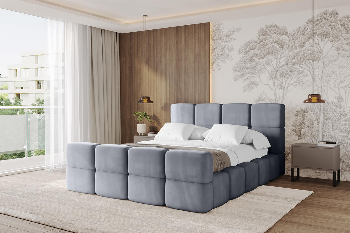 POLSTERBETT mit Bettkasten und Lattenrost, Bett mit Kopfteil, Boxbett ohne Matratze, Doppelbett mit Stauraum - NATA-Z 120x200 Grau - Grau, Holzwerkstoff/Textil (120/200cm) - ALTDECOR