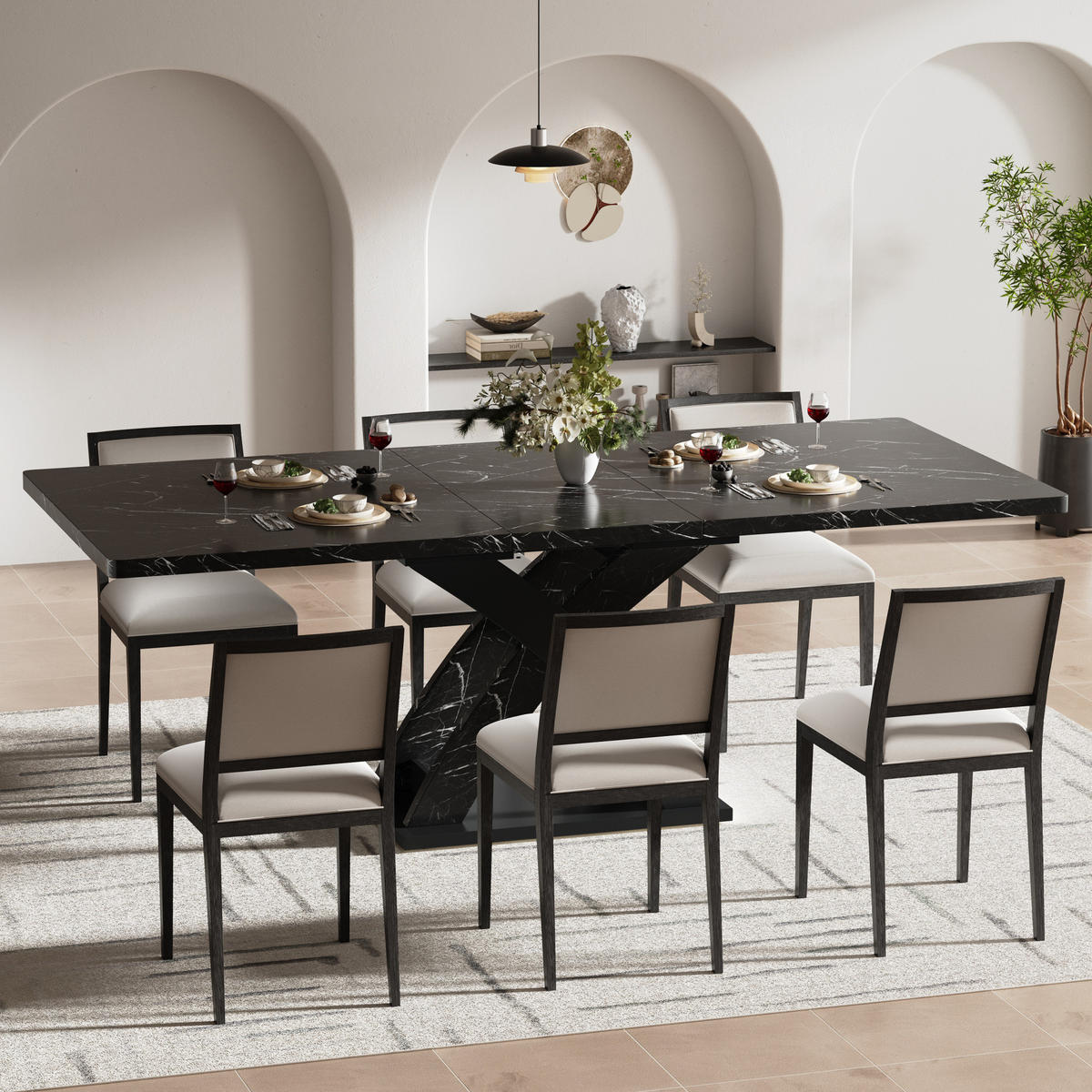 ESSTISCH 120/80/75 cm schwarz aus MDF und Metall ausziehbar - Schwarz, Holzwerkstoff (120/80/75cm) - OKWISH