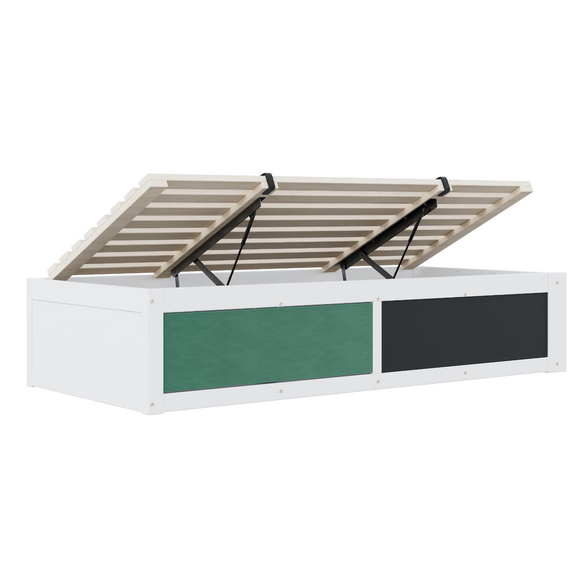 KINDEREINZELBETTEN aus Holz 90x200 cm in Weiß mit hydraulischem Stauraum - Weiß, Holz (90/200cm) - Modfu