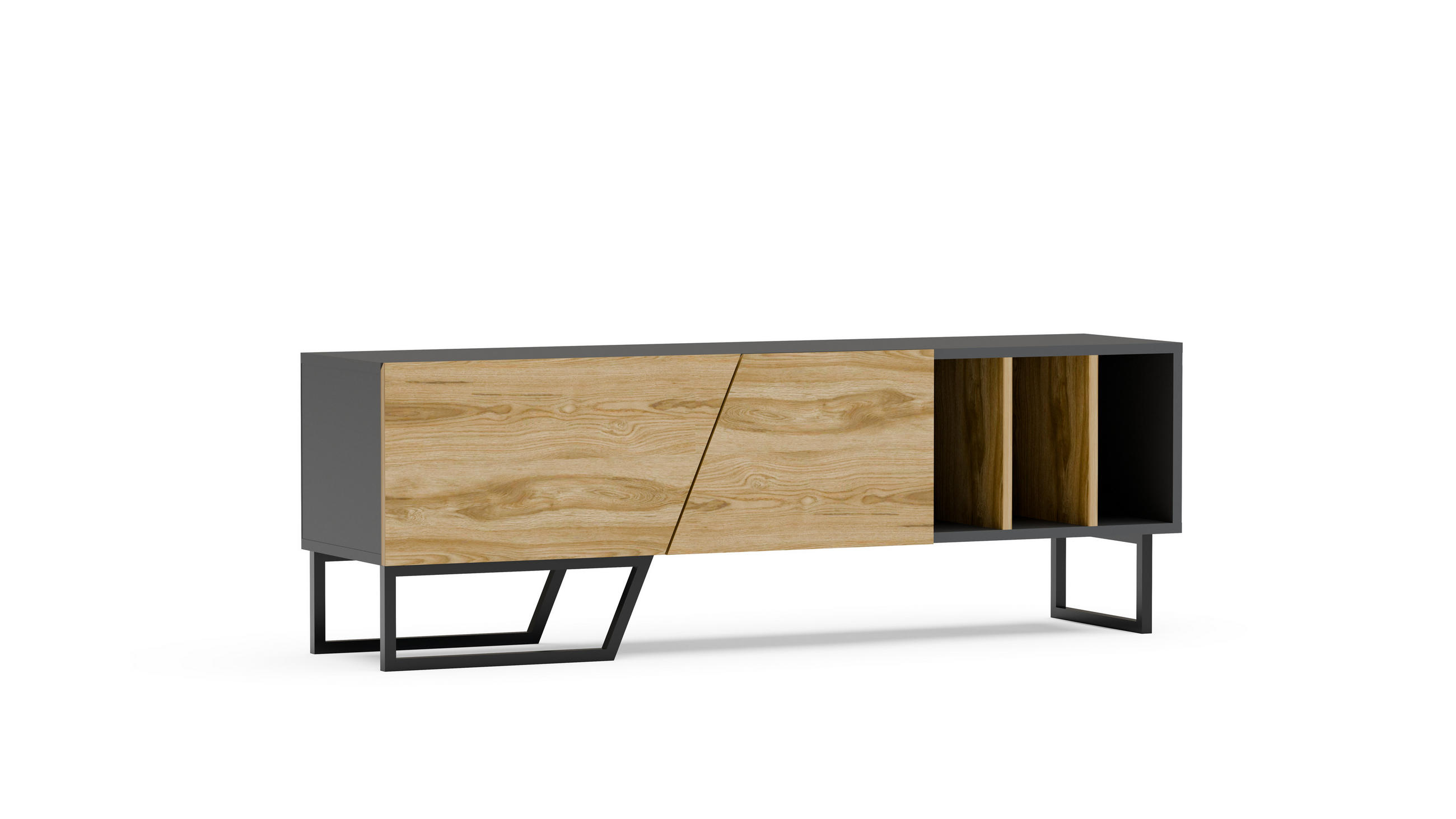 TV-ELEMENT Linossa Schwarz Braun - Eichefarben/Schwarz, Holzwerkstoff (150/50.5/35cm) - Decorotika