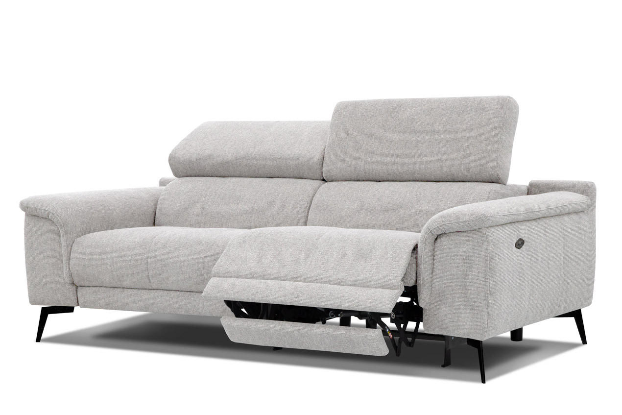 RELAXSOFA FIERO 3-Sitzer mit 1 Relaxfunktion, hellgrau - Hellgrau/Schwarz, Holzwerkstoff/Textil (212/82/103cm) - Courtois Laville