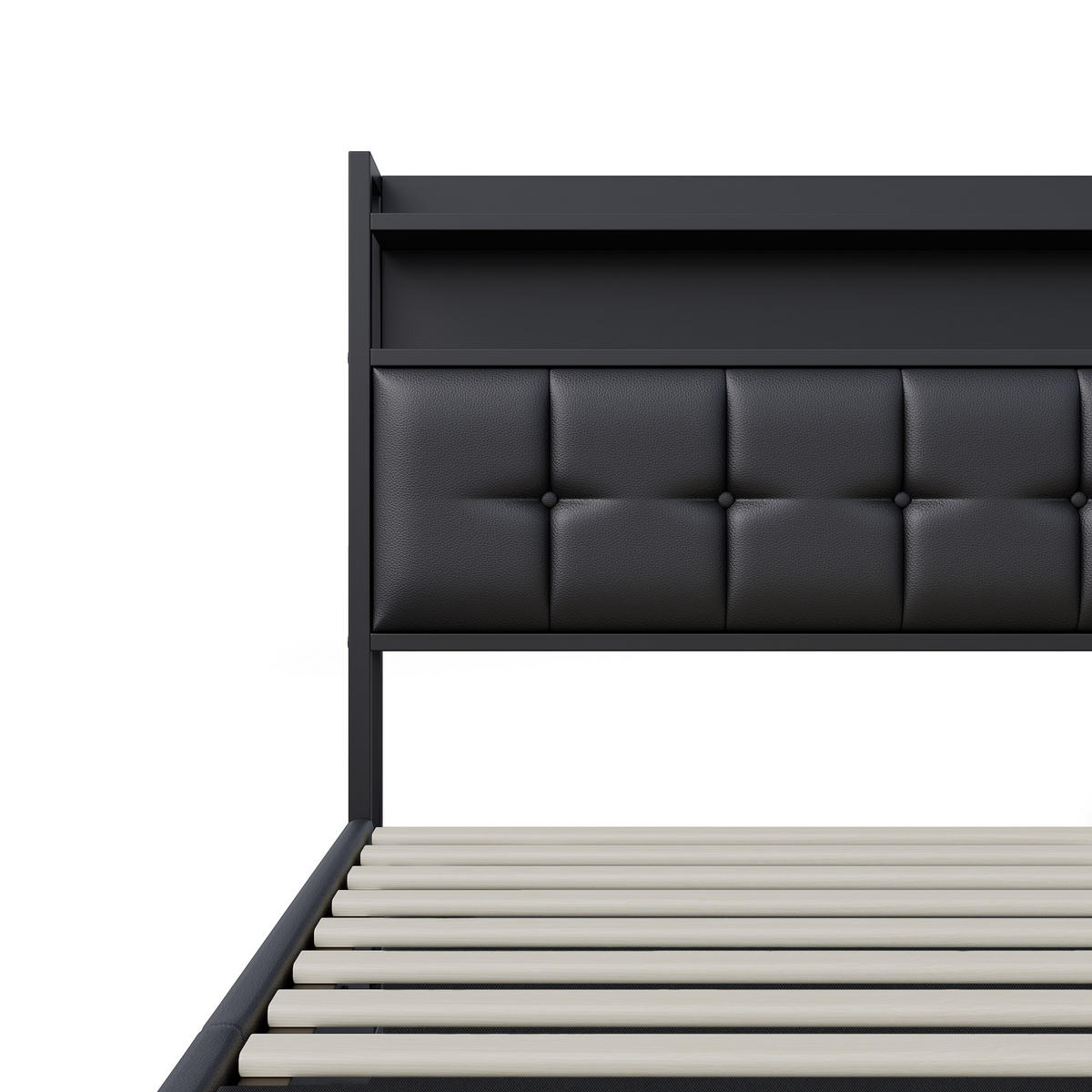 POLSTERBETT 160/200 cm, Schwarz, mit LED-Beleuchtung und Ladefunktion - Schwarz/Naturfarben, Holz/Metall (160/200cm) - FURNISHINGS HOME