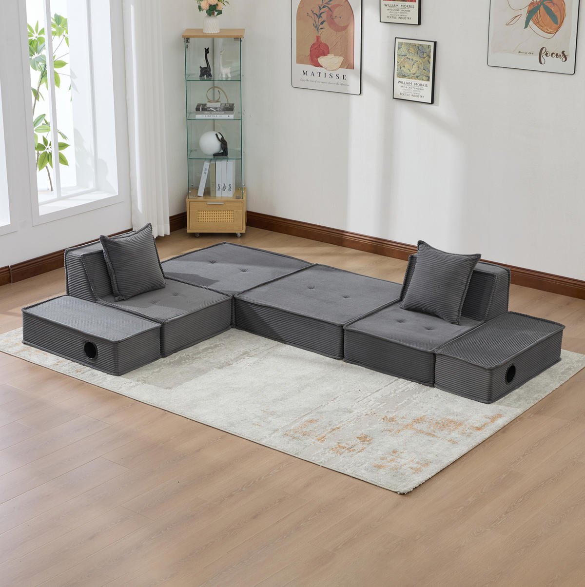 SOFA modular 162 x 78 x 66 cm Corduroy Dark Gray - Dunkelgrau, Kunststoff (78/66/162cm) - Meubliv