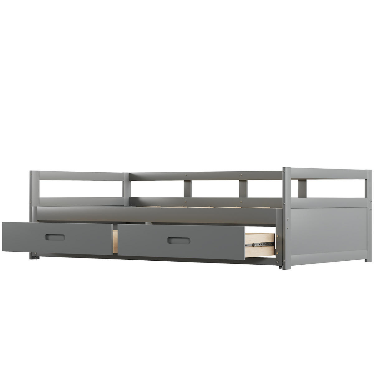 BETT aus Kiefernholz 90/180x200 cm Grau mit Ausziehfunktion und 2 Schubladen - Grau, Holzwerkstoff (90/200cm) - Modfu