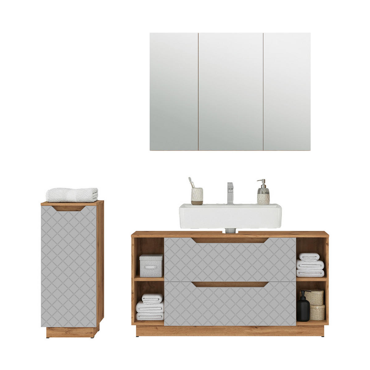 KOUPELNOVÝ NÁBYTEK Lotta Dub/šedá se strukturou dlaždic - šedá/barva dubu, kompozitní dřevo (119.2/62.5/35cm) - Vicco