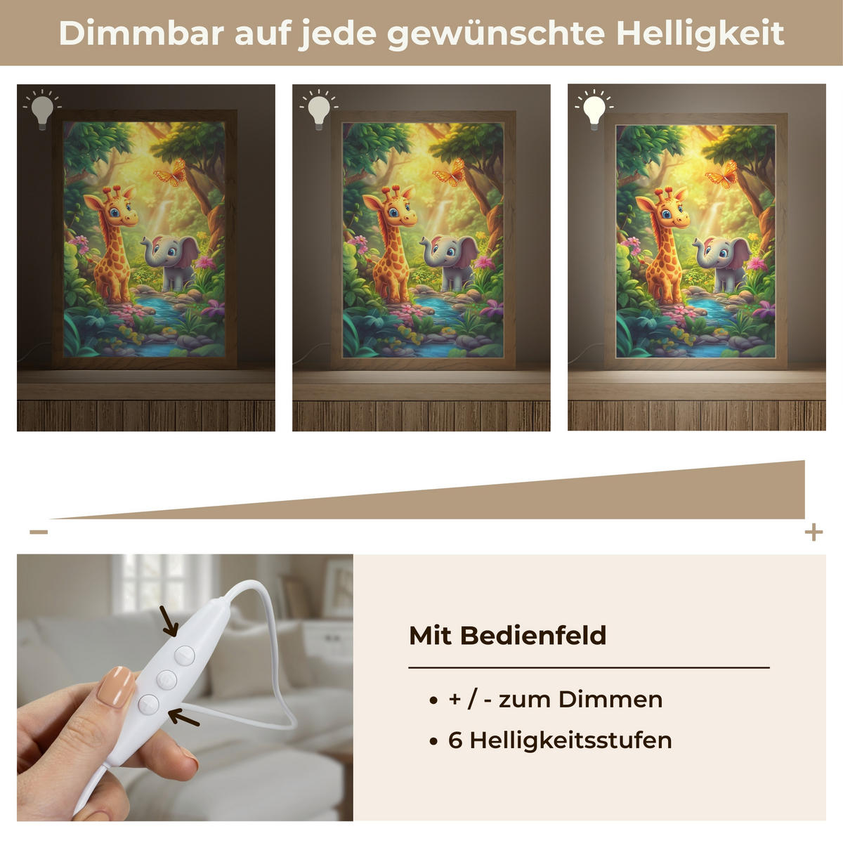 WANDLEUCHTE Giraffe - Elefant - Blumen - Dschungel 20x30 cm - Grün, Holzwerkstoff (20/30/8cm) - OnlyWow