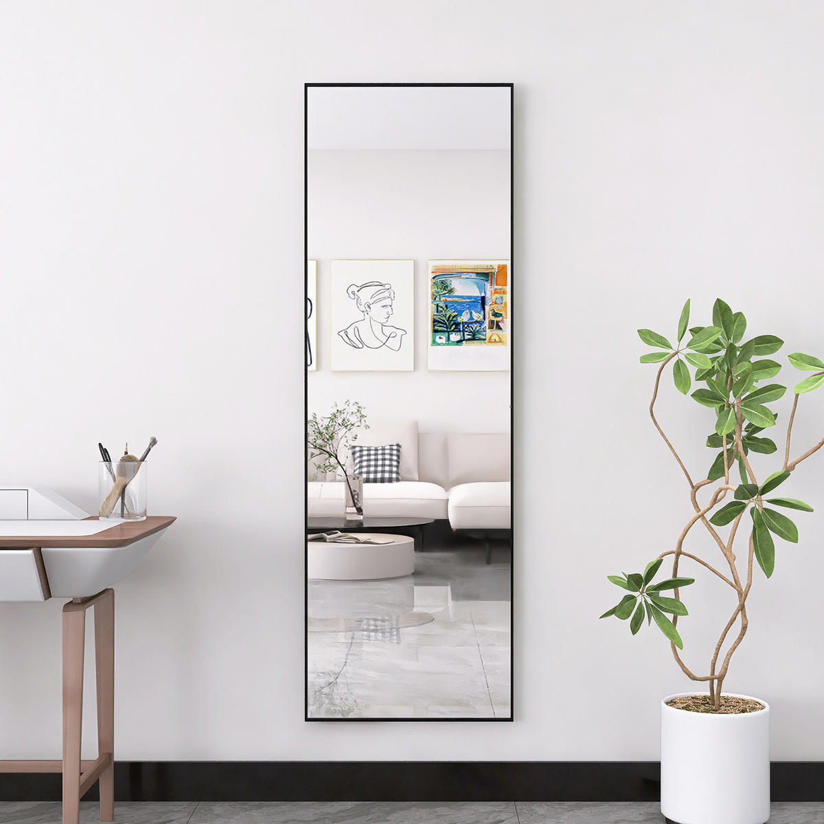 STANDSPIEGEL 1620 x 530 mm, full-length mirror, can be placed against a wall or hung, black, aluminum alloy frame - Schwarz, Glas (53/162/3cm) - WoodenAura