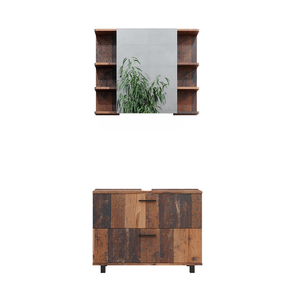 BADMÖBEL-SET Ilias Eiche rustikal 2 Teile, Unterschrank 80 cm - Wildeiche, Holzwerkstoff (80.2/60.8/33cm) - Vicco