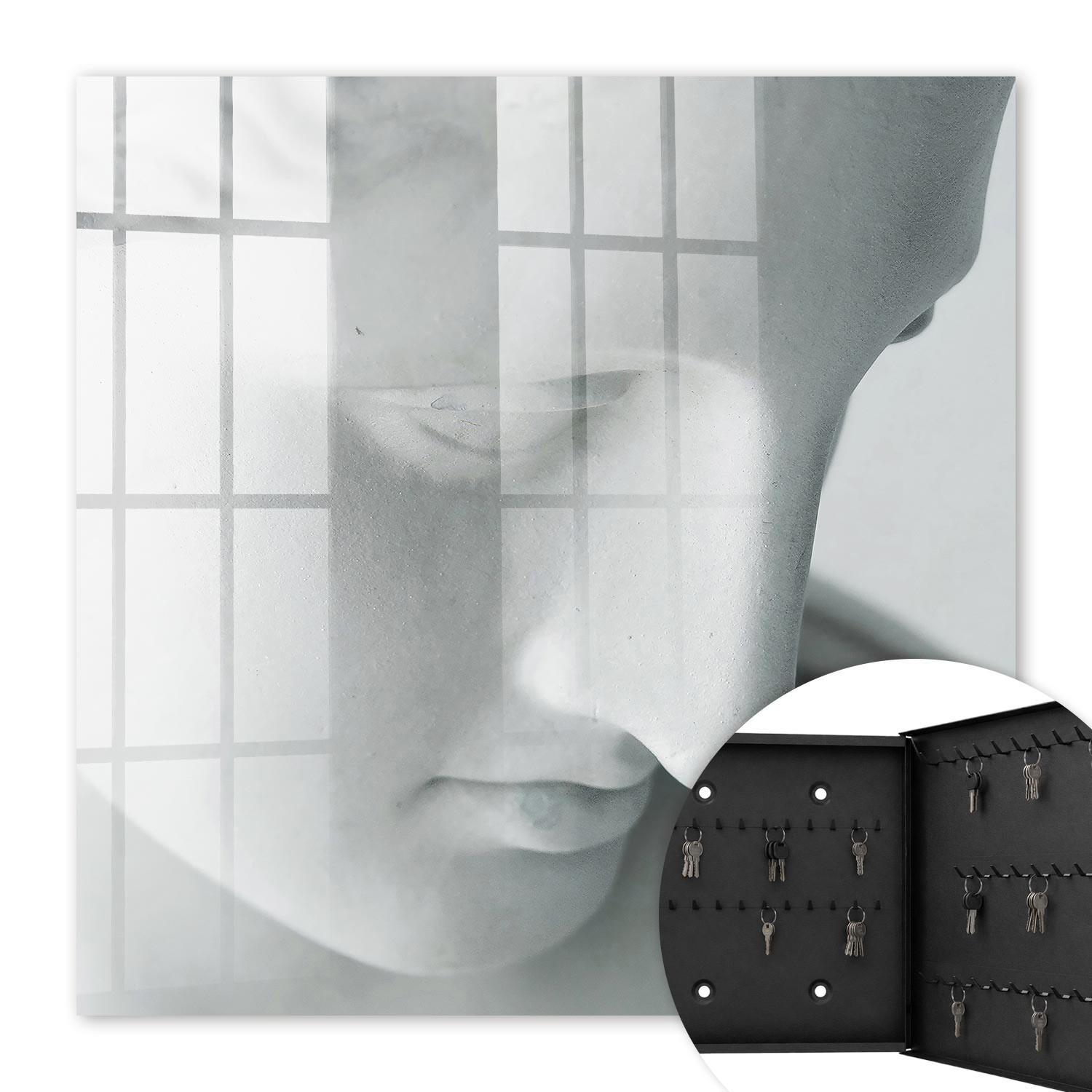 SCHLÜSSELBOX Schwarz 30x30 cm- Türöffnung nach rechts - Klassischer Frieden - Weiß, Metall (30/30/5cm) - TULUP