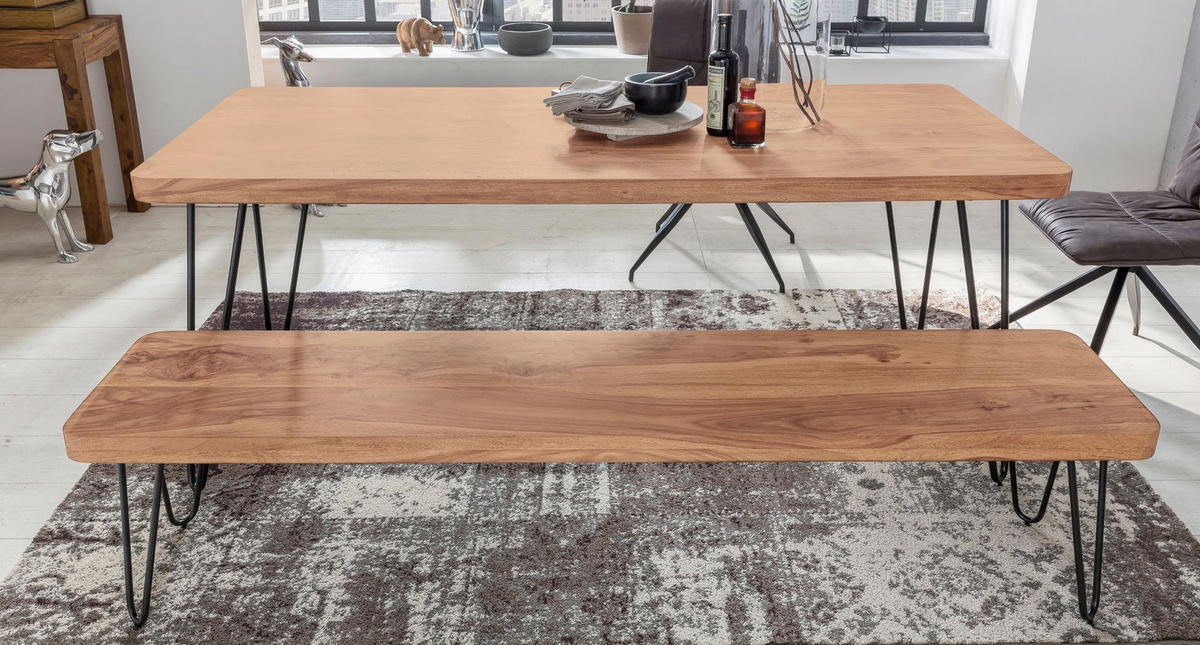 SITZBANK BALU Massivholz Metallbeine Landhausstil, Beige 120x40x45 cm - Beige/Schwarz, Holz/Metall (120/45/40cm) - KADIMA DESIGN