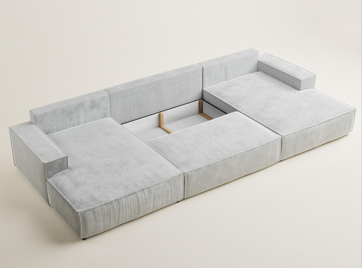 WOHNLANDSCHAFT Kyoto Grau Chenille-Stoff - Schwarz/Grau, Holz/Holzwerkstoff (398/70/148cm) - Maison de Reve