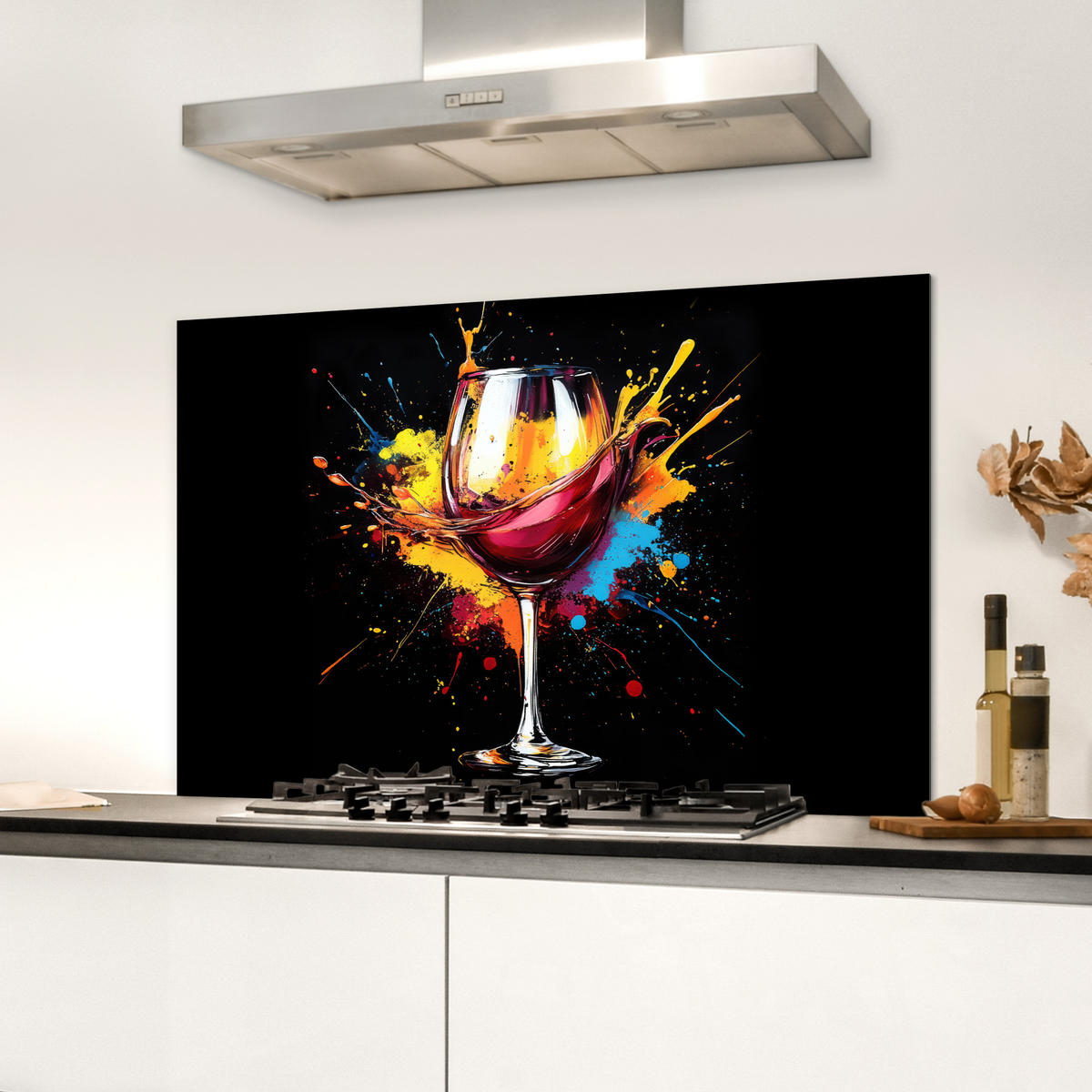 SPRITZSCHUTZ KÜCHE Wein - Glas - Graffiti - Getränk - Rot - Farbe 80x55 cm - Weinrot, Metall (80/0.3/55cm) - MuchoWow