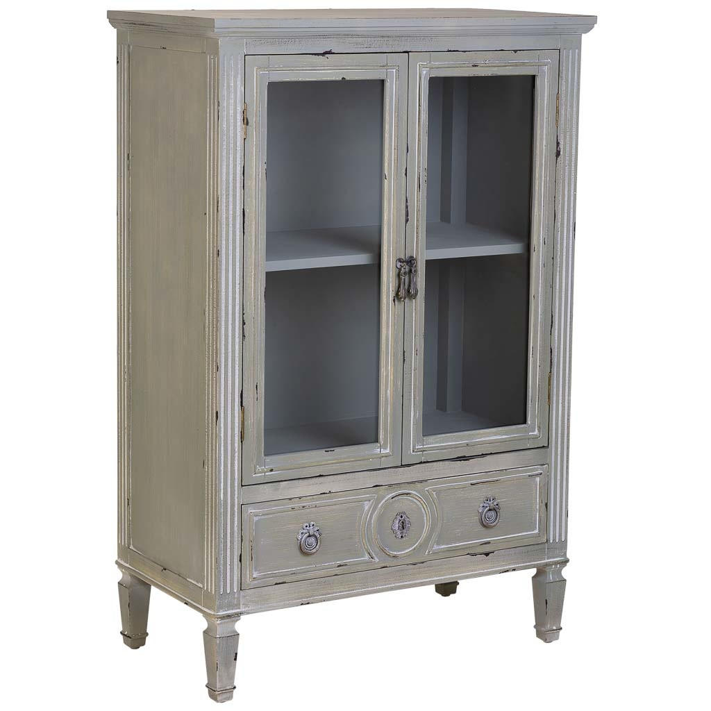 VITRINE aus Holz mit grauer Schublade 80x42x120 cm - Grau, Holz (80/120/42cm) - Wanderlust