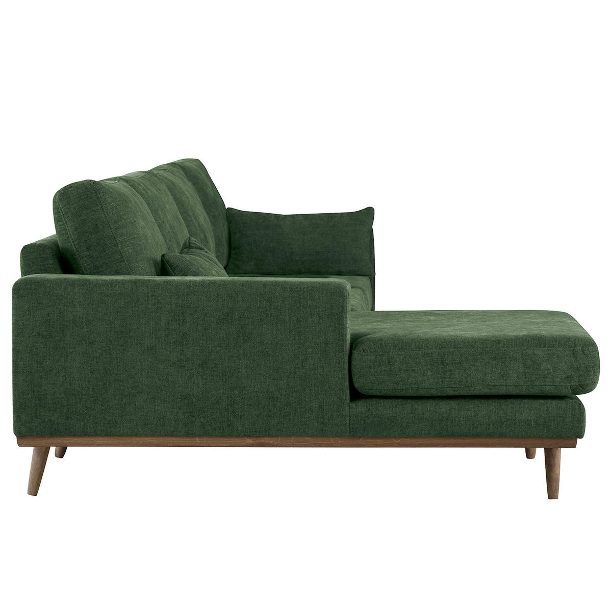 ECKSOFA mit Longchair - Dunkelgrün/Eichefarben, Eichenholz/Textil (281/153cm) - home24