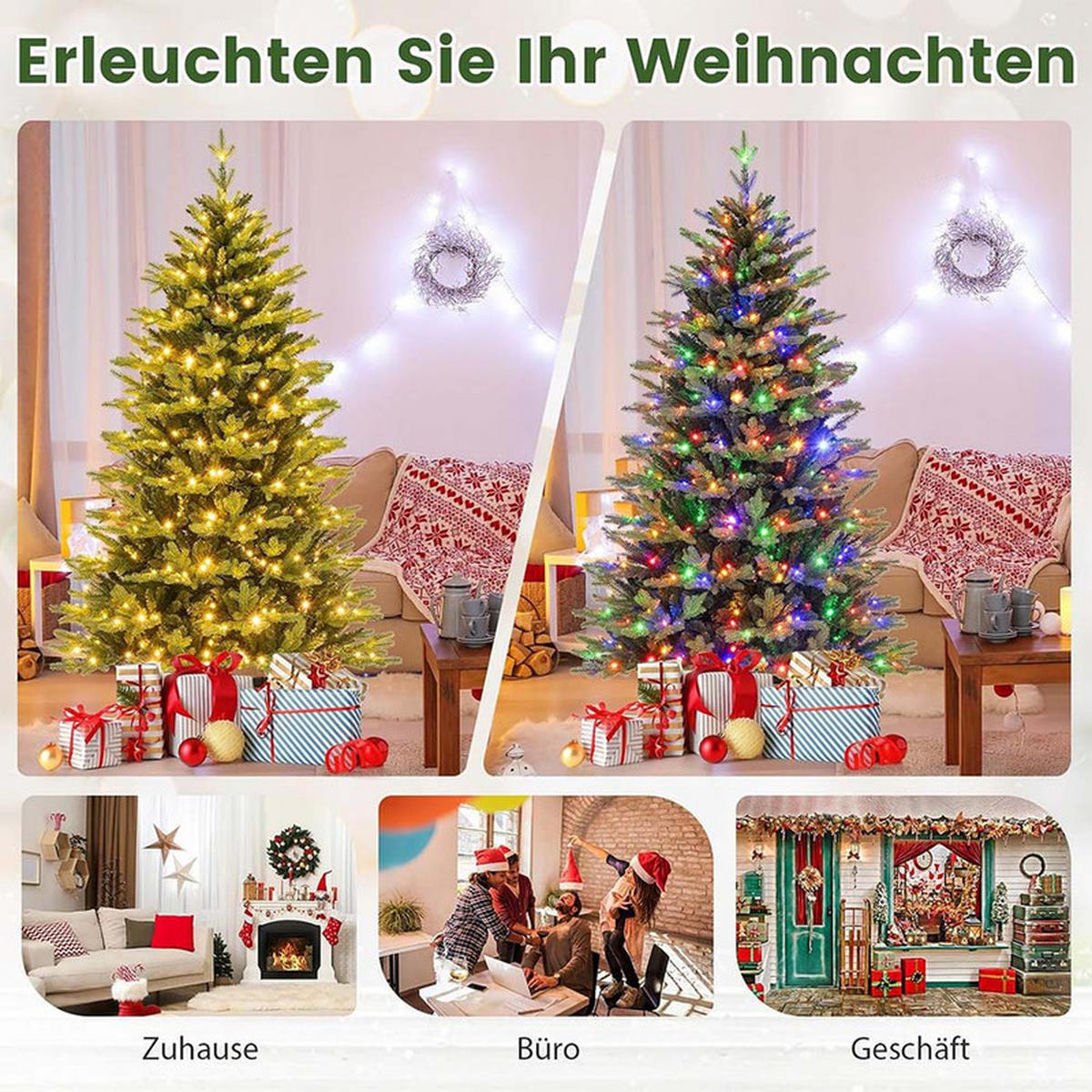 WEIHNACHTSBAUM mit 11 Lichtmodi 180cm Grün - Grün, Metall (180cm) - COSTWAY