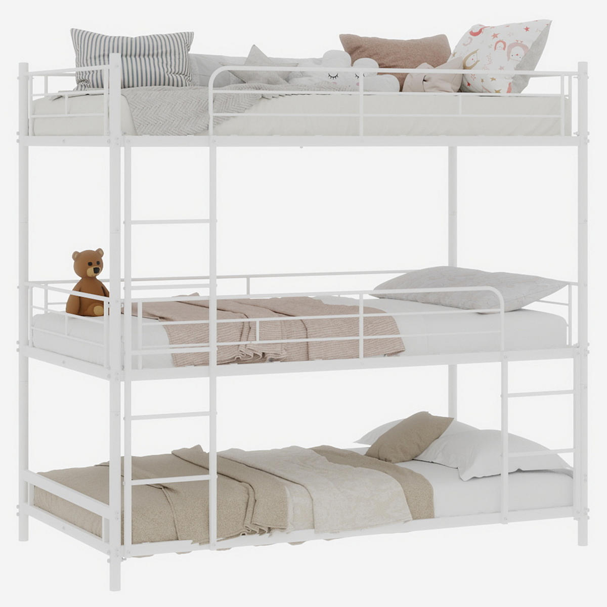 ETAGENBETT 3 Ebenen Leiter Geländer - Weiß, Metall - LEBENLANG