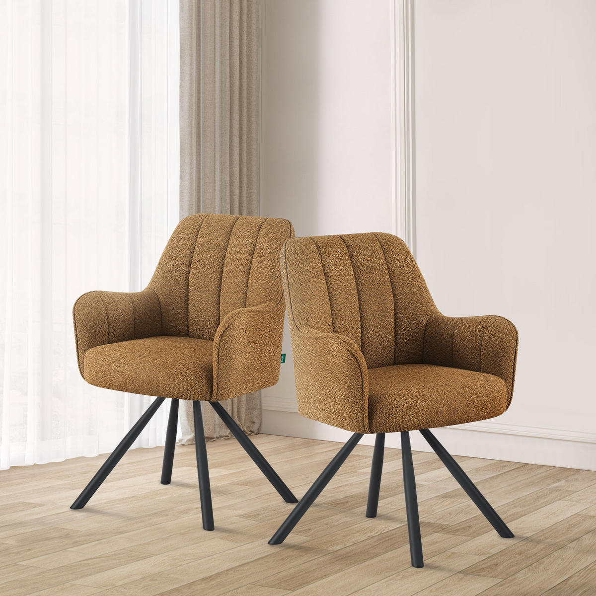 ESSZIMMERSTUHL THOMAS-ELLA 2er-Set 180°drehbar - Currygelb/Schwarz, Textil (58/87/62cm) - DUBI Möbel
