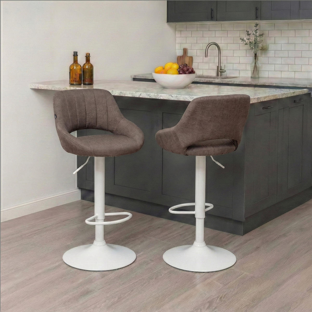 BARHOCKER Milet Stoff weiß braun - Braun, Textil (47/85/48cm) - furnicato