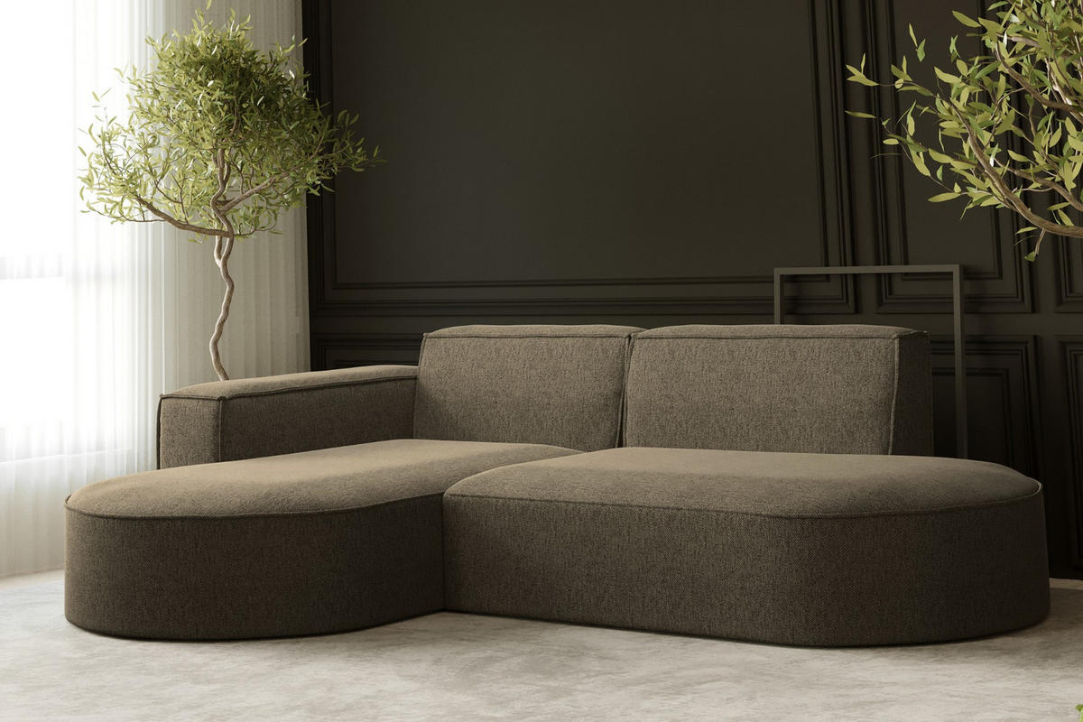 ECKSOFA MODENA L STUDIO Stoff Verita Dunkelbeige Links - Cappuccino, Holz (165/236cm) - Kaiser Möbel