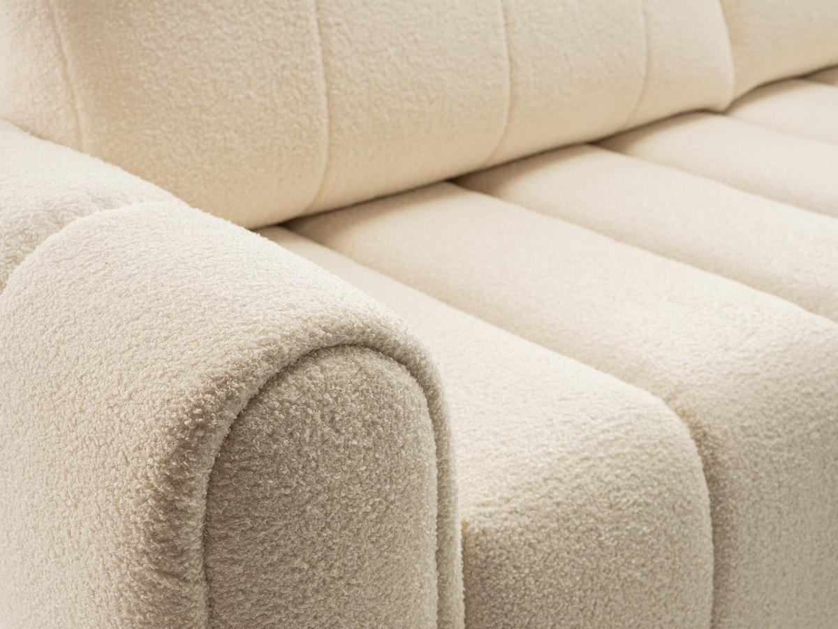 BETTSOFA FINO Creme Bucle-Stoff mit Schlaffunktion - Creme, Holz (248/87/100cm) - MASSENO