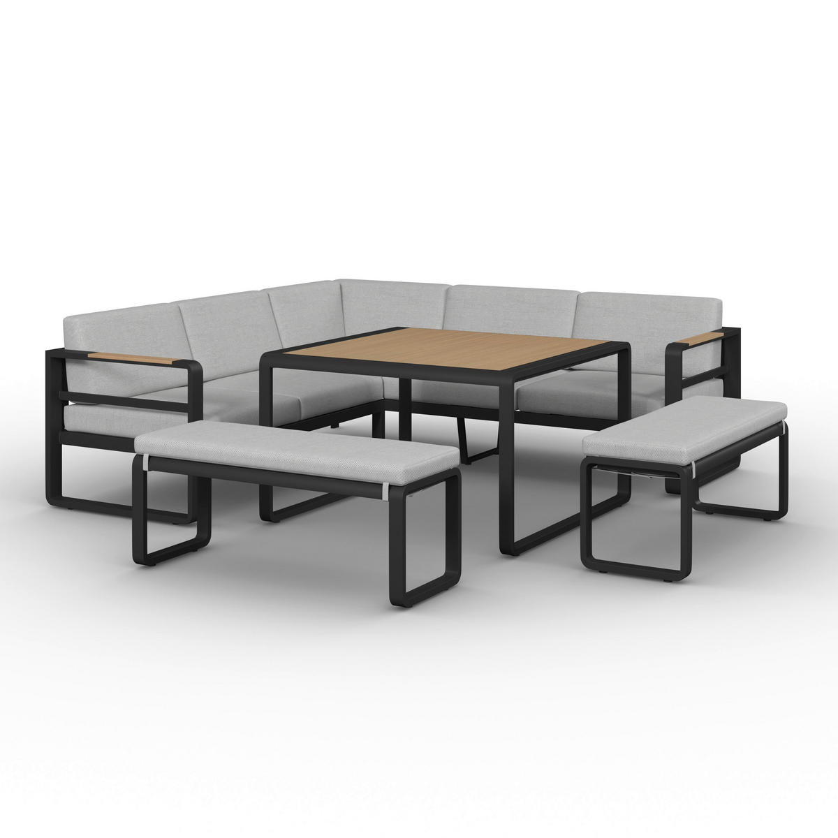 DINING-LOUNGESET Aruba Hellgr. /Schwarz Outdoorstoff/Metall - Hellgrau, Metall - Bessagi Garden