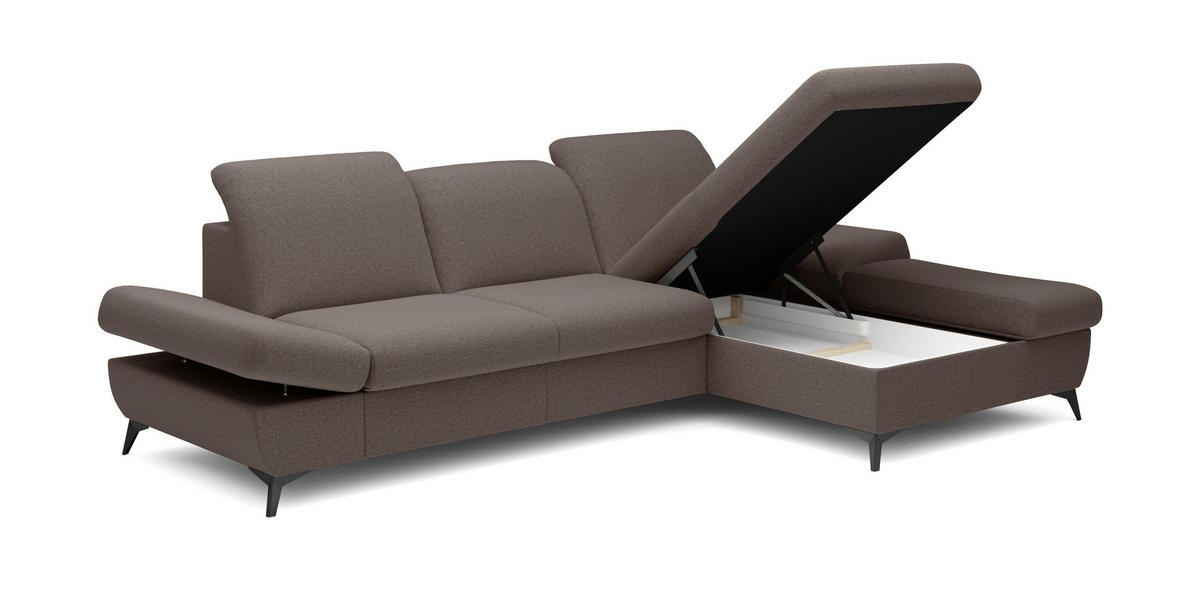 ECKSOFA FELICE R-S Braun Geflochtener Stoff mit Schlaffunktion - Braun, Holz (284/166cm) - MASSENO