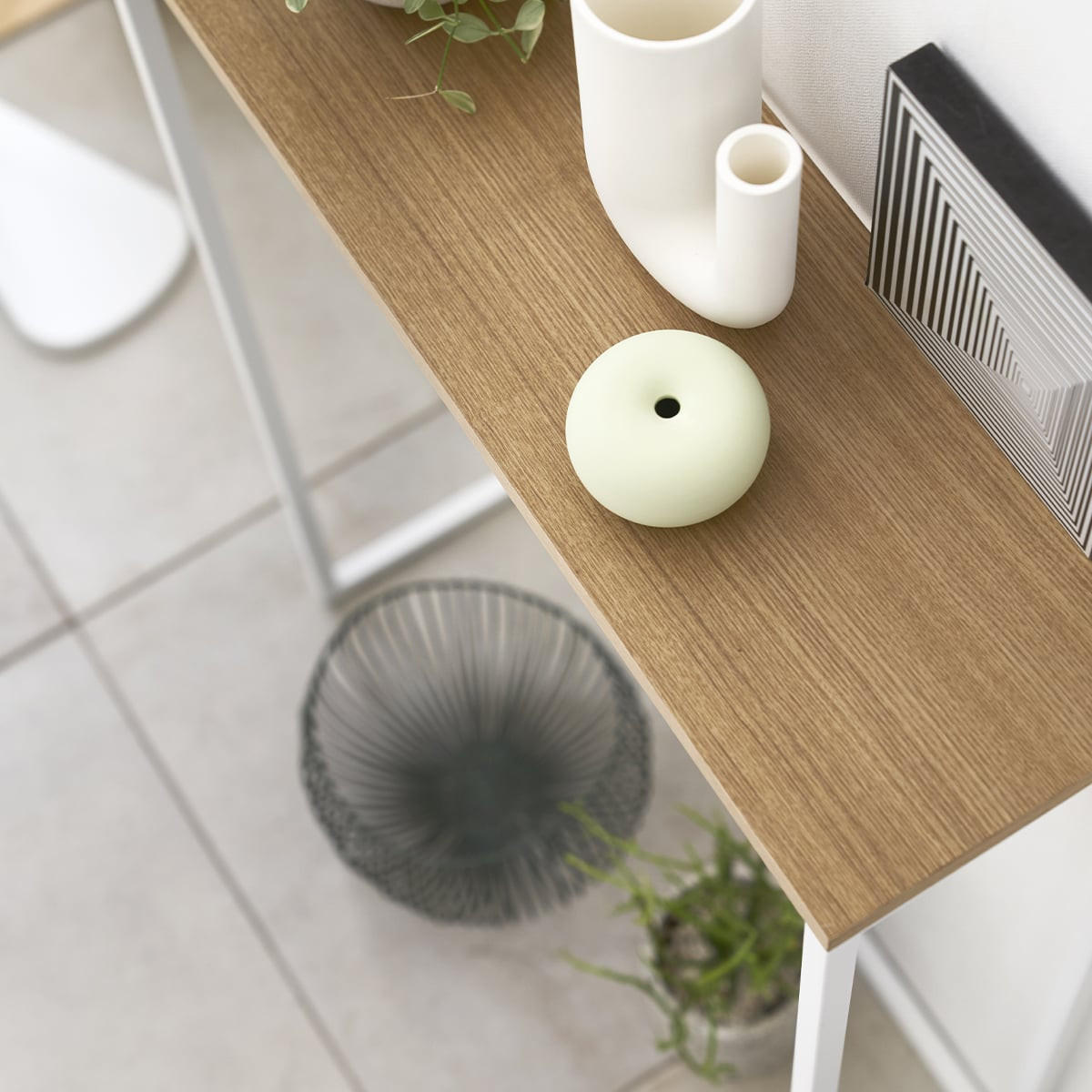 KONSOLENTISCH aus Metall und Holz - L60 cm - Weiß, Metall (60/18.5/80.5cm) - Yamazaki