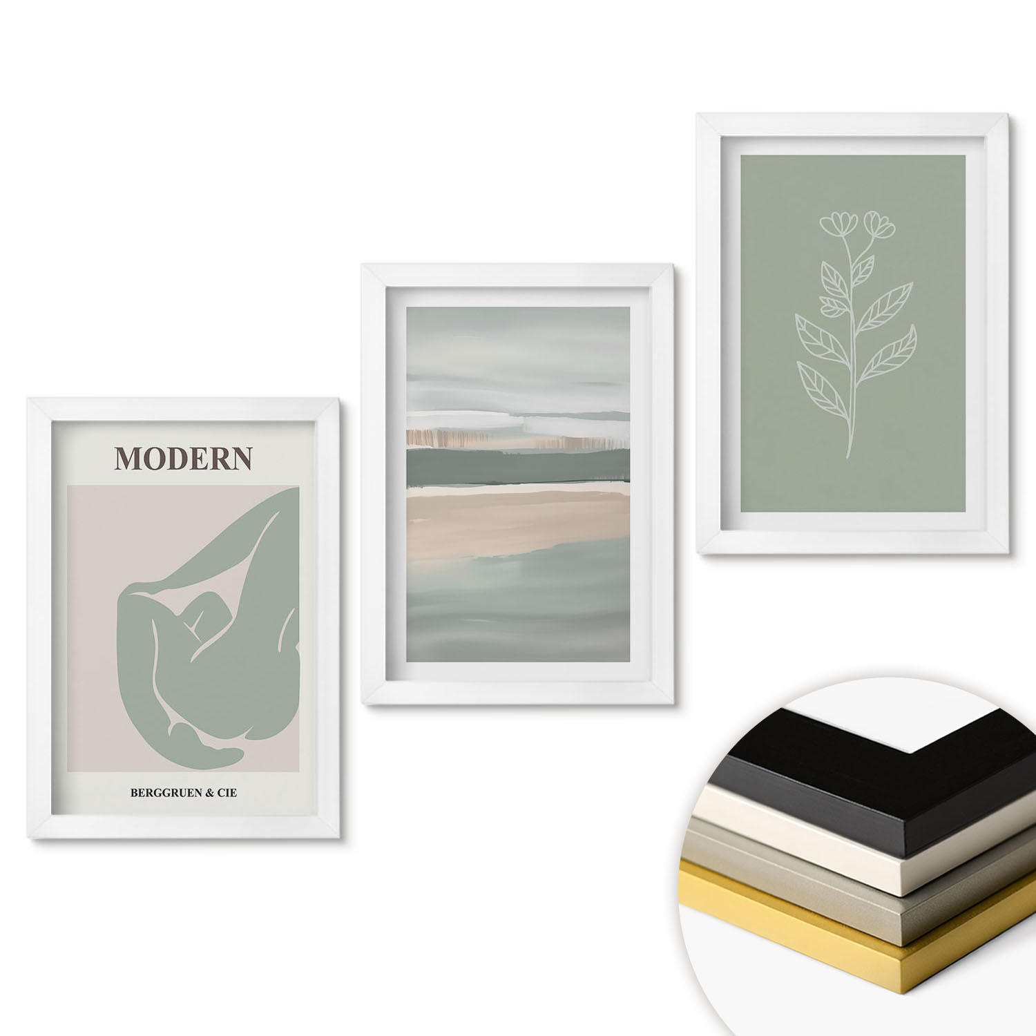 WANDBILDER 3er-Set - 20x30 cm Weißer Rahmen - Abstrakte pastellfarbene Pflanzenformen - Weiß, Kunststoff (20/30cm) - ArtPrintCave