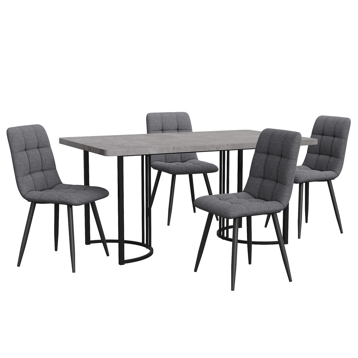 ESSGRUPPE Esstisch 4 Stühle MDF Grau Dunkelgrau 140x80cm - Grau, Holzwerkstoff (140/75/80cm) - FLIEKS