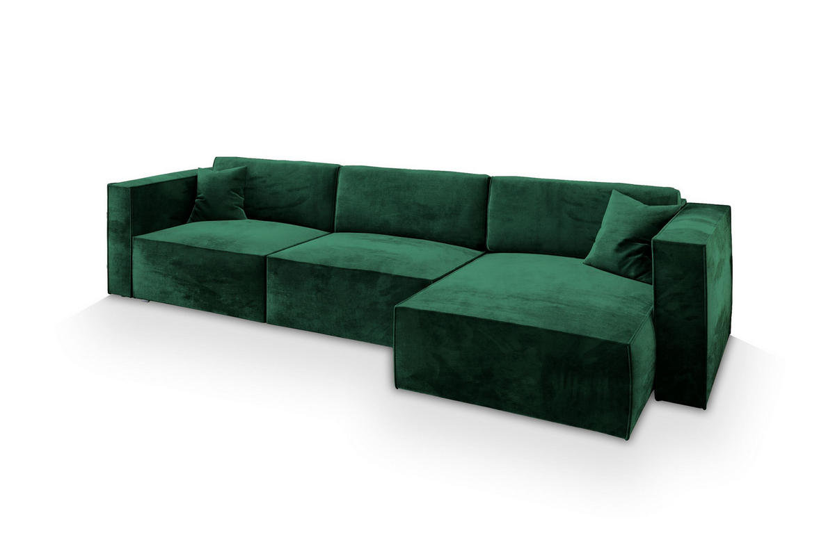 ECKSOFA TOLMO M Grün Velours-Stoff mit Schlaffunktion - Grün, Holz (347/148cm) - MASSENO